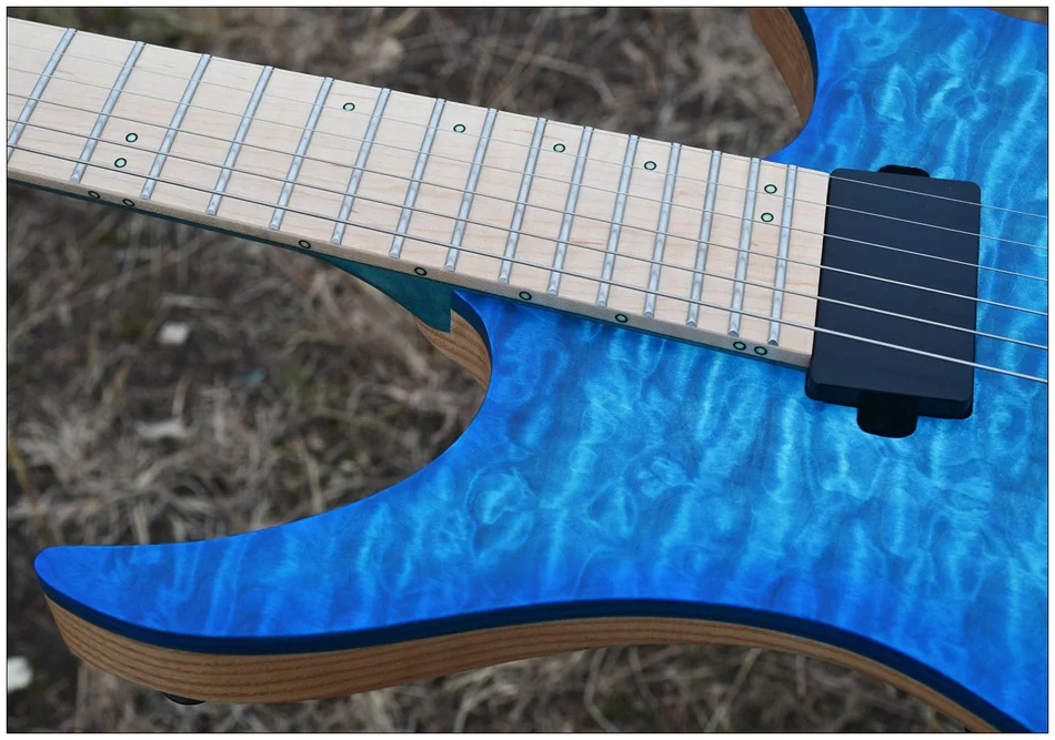 Новинка NK безголовая гитара Fanned Frets электрическая гитара синего цвета стеганая клен Топ Пламя клен шеи гитара