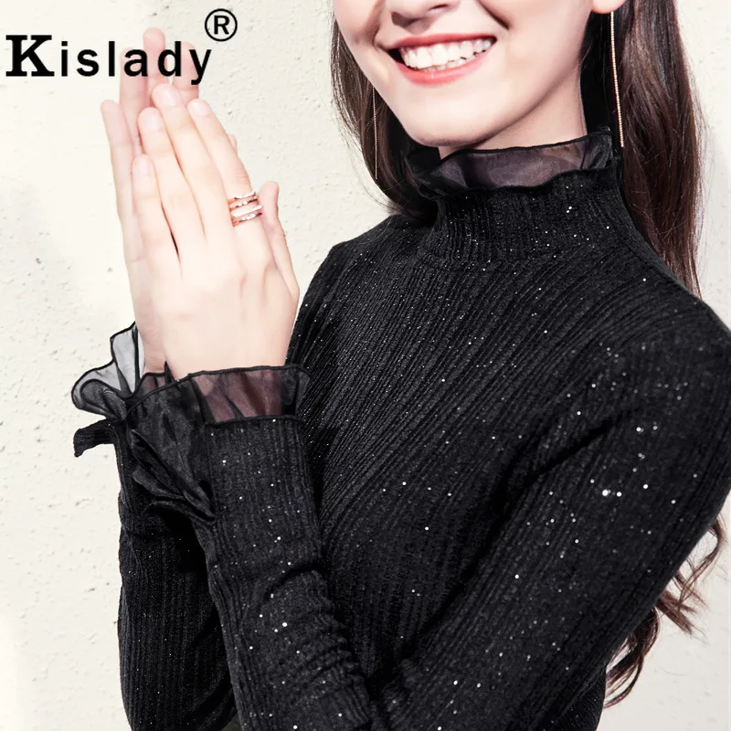 Женская Блестящая шелковая рубашка Kislady весна осень 2020 Новая женская с оборками и