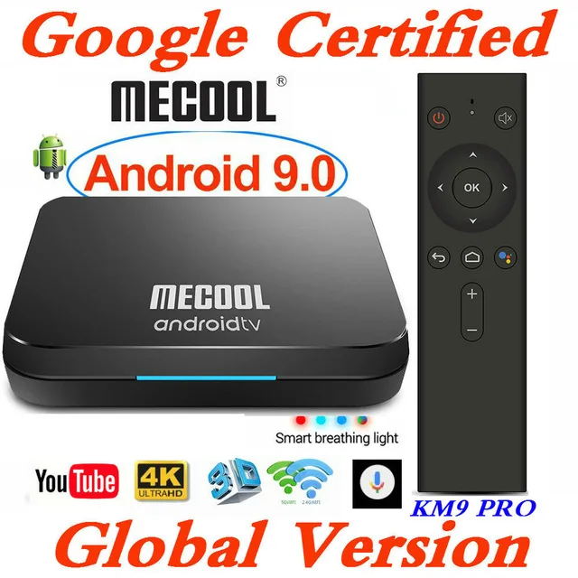 

Mecool KM9 4G 32G TV Box Android 9.0 Amlogic S905X2 USB3.0 Smart 4K Set Top Box 2.4G/5G Dual WIFI Bluetooth 4.1 Android TV Box