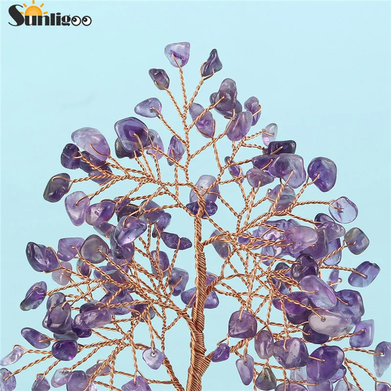 Sunligoo 1pc Natural Stone Feng Shui Bonsai Money Tree on Clear Quartz Cluster Base for Protection Healing Home Decor 5.51-6.29"