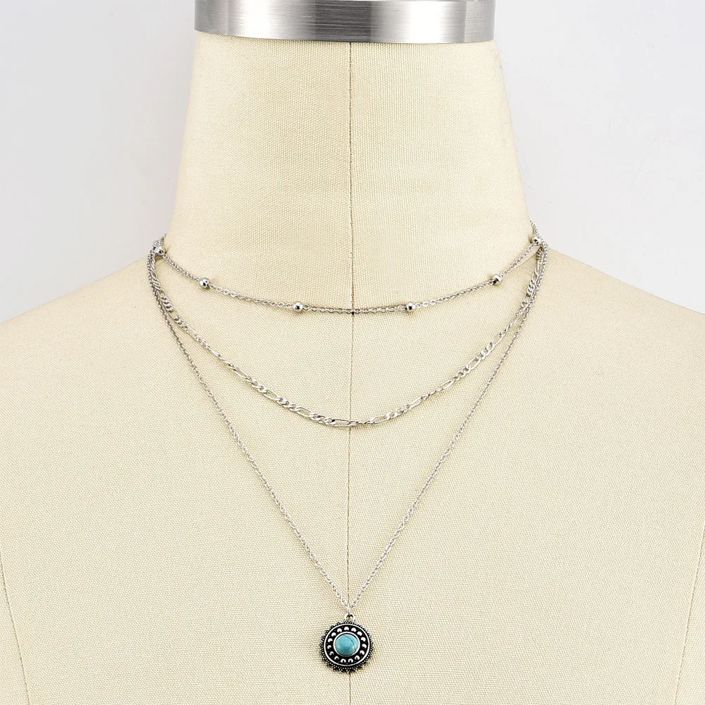 Новинка, модное ожерелье в богемном стиле, древнее серебро, Songshi, женское многослойное ожерелье, комбинированное,, ювелирное изделие