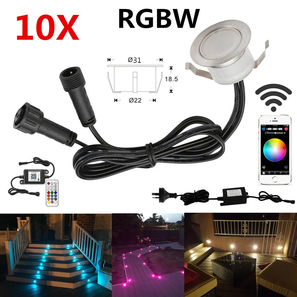 10Pcs/lot RGBW Smart WIFI Phone APP Controller 31mm 12V ip67 Terrace Stair Step LED Deck Rail Lights for Alexa Google Home IFTTT | Лампы и