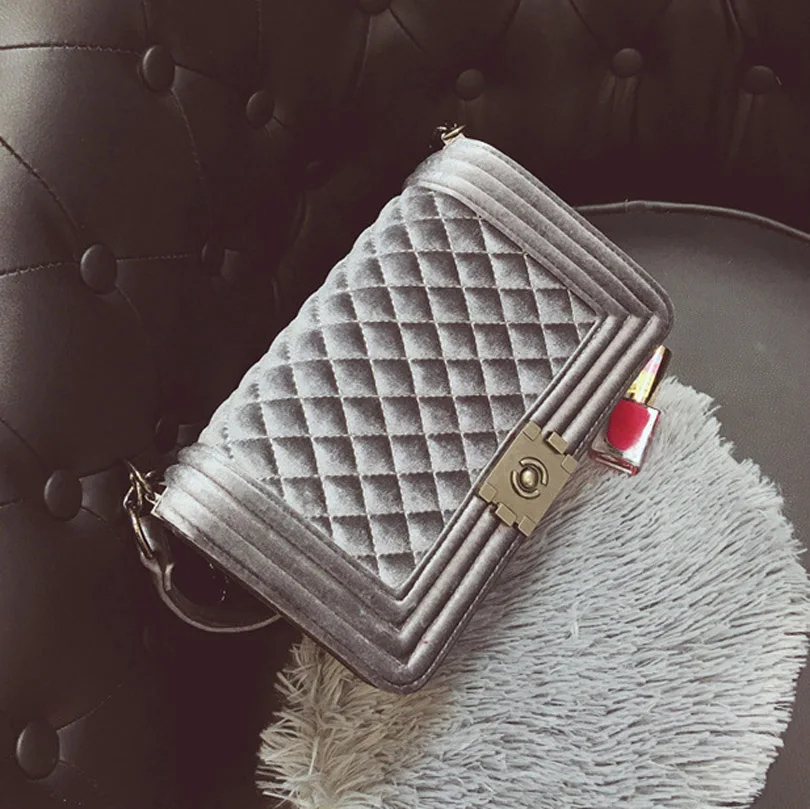 

LIXUN European Style Women Diamond Lattice Velour Crossbody Bags Fashion Chain Sling Shoulder Bag Messenger Handbags sac a main