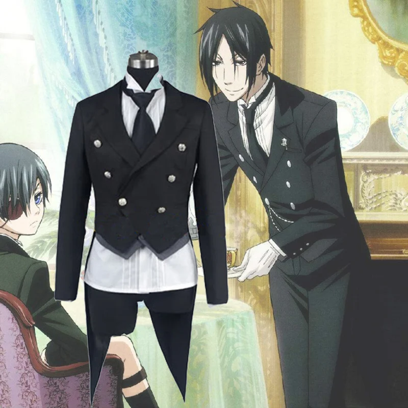 Rainbow quinceanera dresses Anime Black Butler Sebastian Michaelis Cosplay Black Uniform Outfit