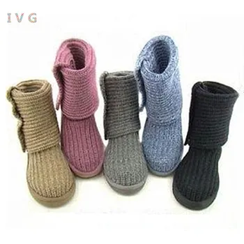 

Fashion Australian Style Women Snow Boots Knitting With 3-Buttons Winter Outdoor Lady Boots Brand IVG Size US5-11 free shipping