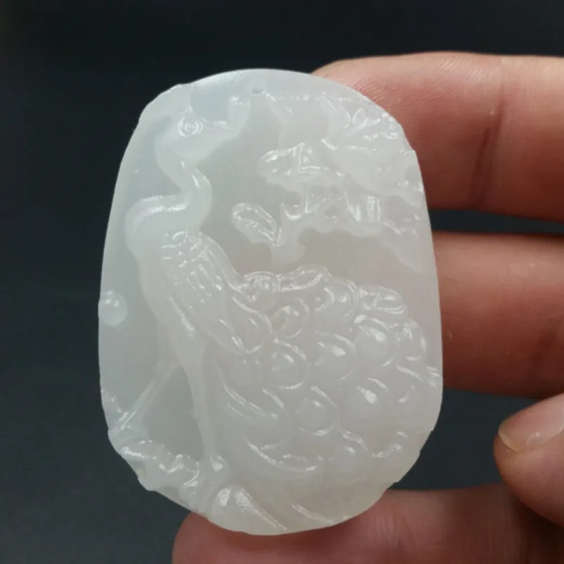 

Natural Afghan white Jade Peacock Phoenix Jade pendant jade pendant necklace lady Rose lover Jade