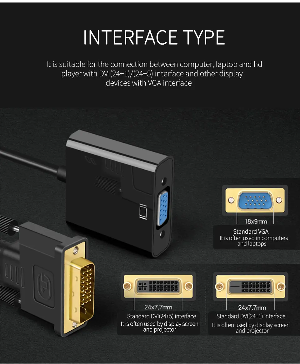 DVI to VGA Adapter Cable 1080P DVI 24+1 to VGA Cable 25 Pin DVI Male to 15 Pin VGA Female Video Converter for PC Display (2)