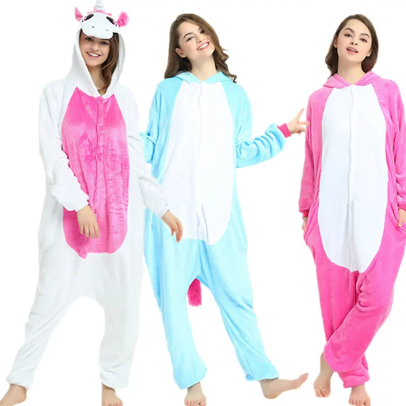 Взрослых зима теплая Пижама, стежка Единорог наборы пижамы мультфильм пижамы Для мужчин Для женщин с капюшоном фланелевые пижамы животных