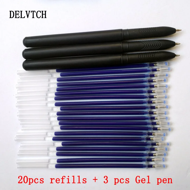 Delvtch 0,5 мм 20 шт./компл. Заправка для гелевой ручки и 3 шт. гелевая ручка для безрукий цвета — красный, синий, черный гель чернил Refill офисные школьные принадлежности, блокноты