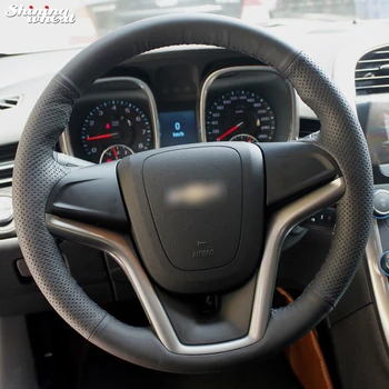 

Shining wheat Hand-stitched Black Leather Car Steering Wheel Cover for Chevrolet Malibu 2011-2014
