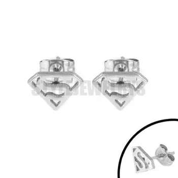 

Free Shipping! Silver, Black Superman Earring Body Piercing Stainless Steel Jewelry Trendy Motor Biker Earring Studs SJE370113