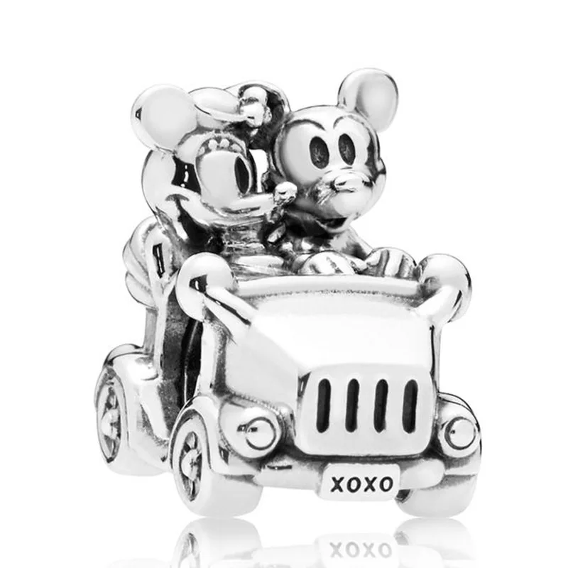 

New 925 Sterling Silver Bead Charm Cartoon Mickey and Minnie Vintage Car Beads Fit Pandora Bracelet Bangle Diy Jewelry
