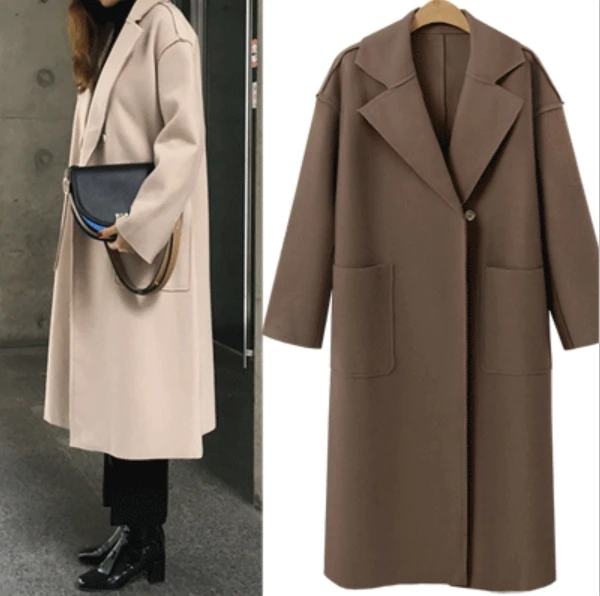 Casaco Inverno зимнее шерстяное пальто для женщин бежевая однотонная шерстяная куртка длинное женское пальто Европейская модная куртка верхняя одежда