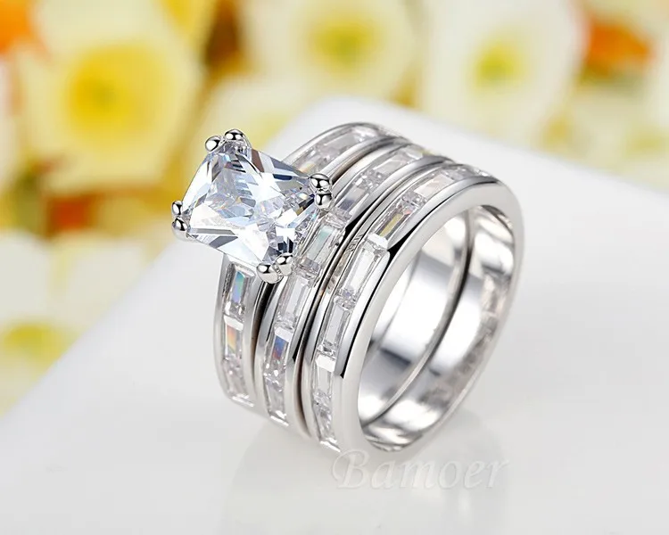 Bamoer платиновым покрытием свадебный комплект палец кольцо для дам женщин с искусственным микро корень кристалл циркон ювелирные изделия свадебные YIR030