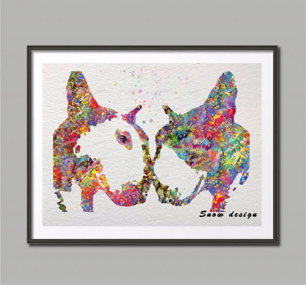 

Original Watercolor English Bull Terrier Love poster print Pictures wall art canvas painting Living room home wall decoration