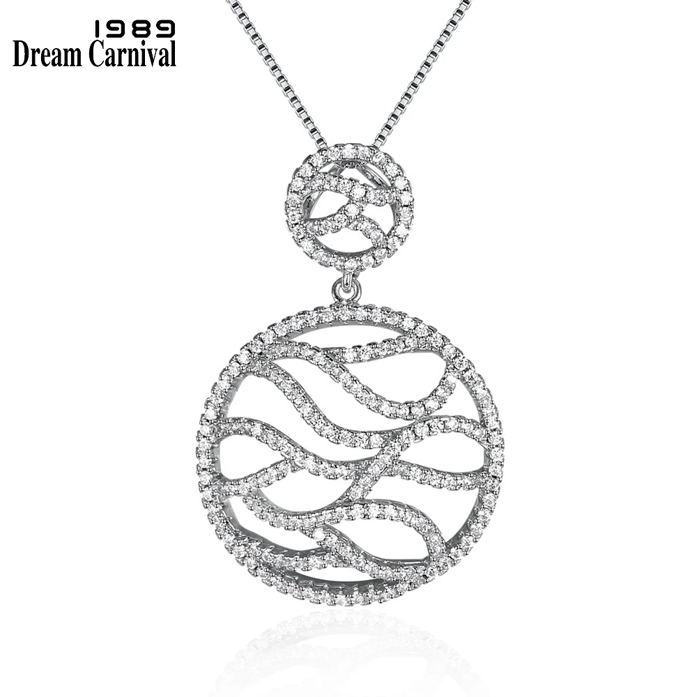

DreamCarnival 1989 Trendy Sterling 925 All Silver Round Pendant Necklaces for Women White CZ Fashion Jewelry Femme Gifts SZ11384