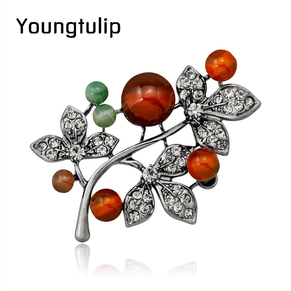 

Young Tulip 2018 New Plant Leaf Pins Crystal Brooch Fashion Jewelry for Women Dress Suit Accessories Good Gift High Quality