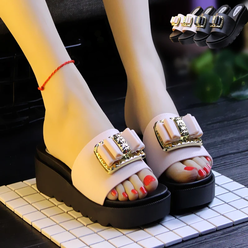 cartoon hat decoration platform sandals women bowtie gladiator sandalias summer wedges shoes woman high heels slippers slidey446