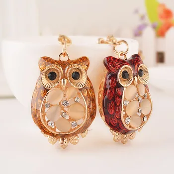 

Fashion chunky cute owl keychains quality crystal rhinestones keyrings enamel glazing key chain bag car animal keyring L40