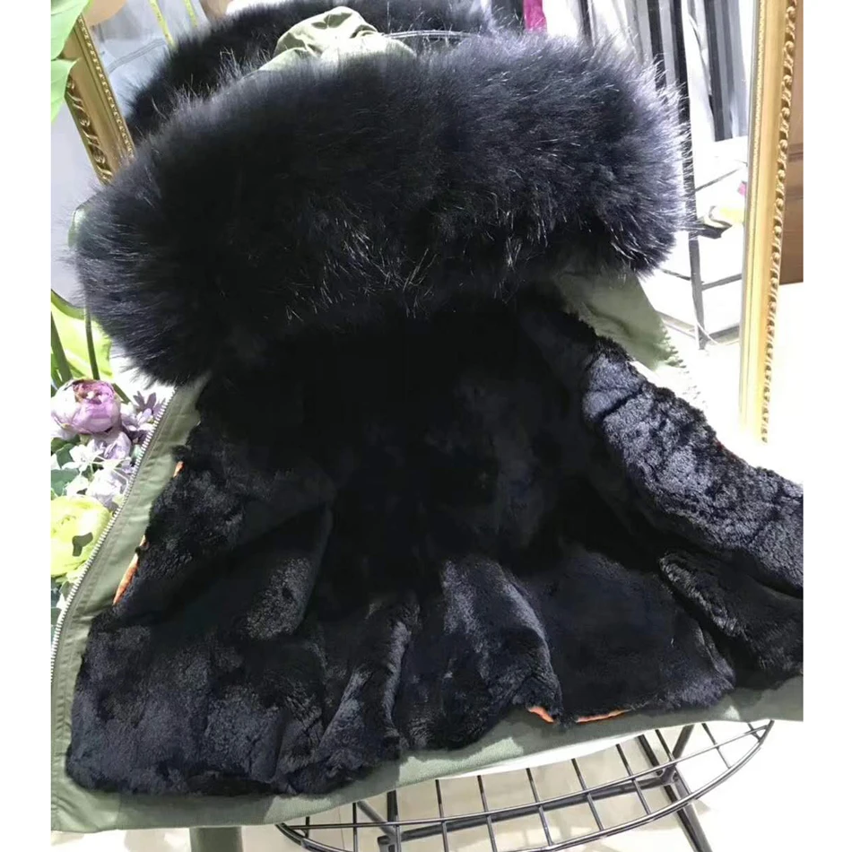 Parka Winter Jacket Women Parka Real Fur Coat Big Natural Warm Hick Raccoon Fur Collar Hooded Rabbit Fur Lining Parkas WT007