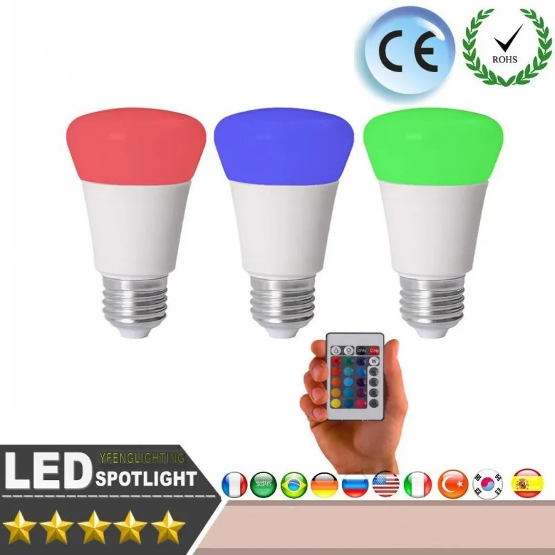 

New Design 8W 18W E27 RGB Lamp 16 Colors Intelligent LED Light Bulb Lamps Spotlight+IR Remote Control Candle Lamp Ball Lamps