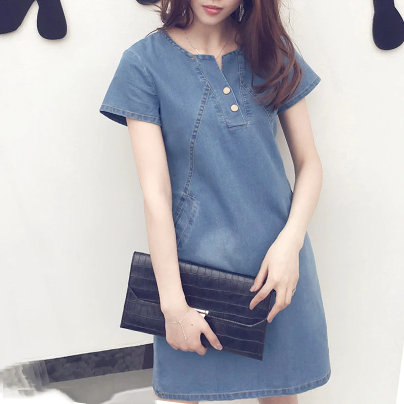 2019 New Vestido De Festa Solid Summer Dress Hot Sale Women Fashion Jean Big Size Lady Slim Short Sleeve Plus Female Vestidos