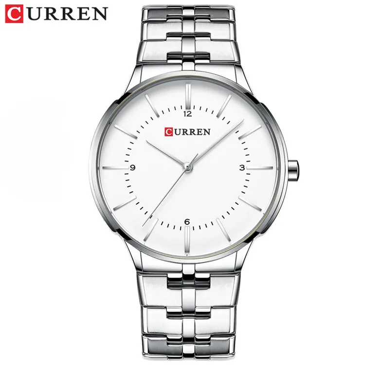 CURREN Reloj Hombre, новинка, мужские часы, модные часы, ремешок из нержавеющей стали, водонепроницаемые кварцевые часы для мужчин, синие часы - Цвет: silver white watch