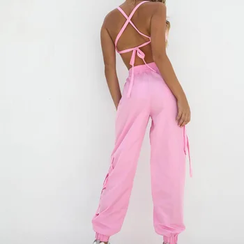 

Backless Tracksuit Two Piece Set Crop Top And Cargo Pants Sexy Set Casual Sleeveless Outfits Streetwear