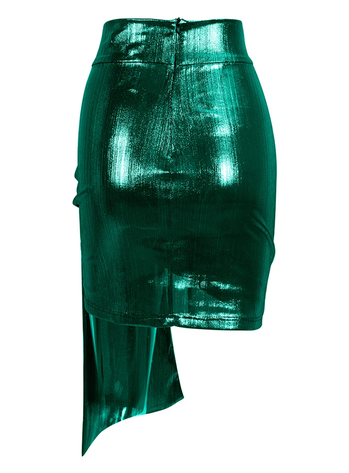 Love& Lemonade сексуальная высокая талия зеленые складки растяжки Светоотражающая юбка LM81786