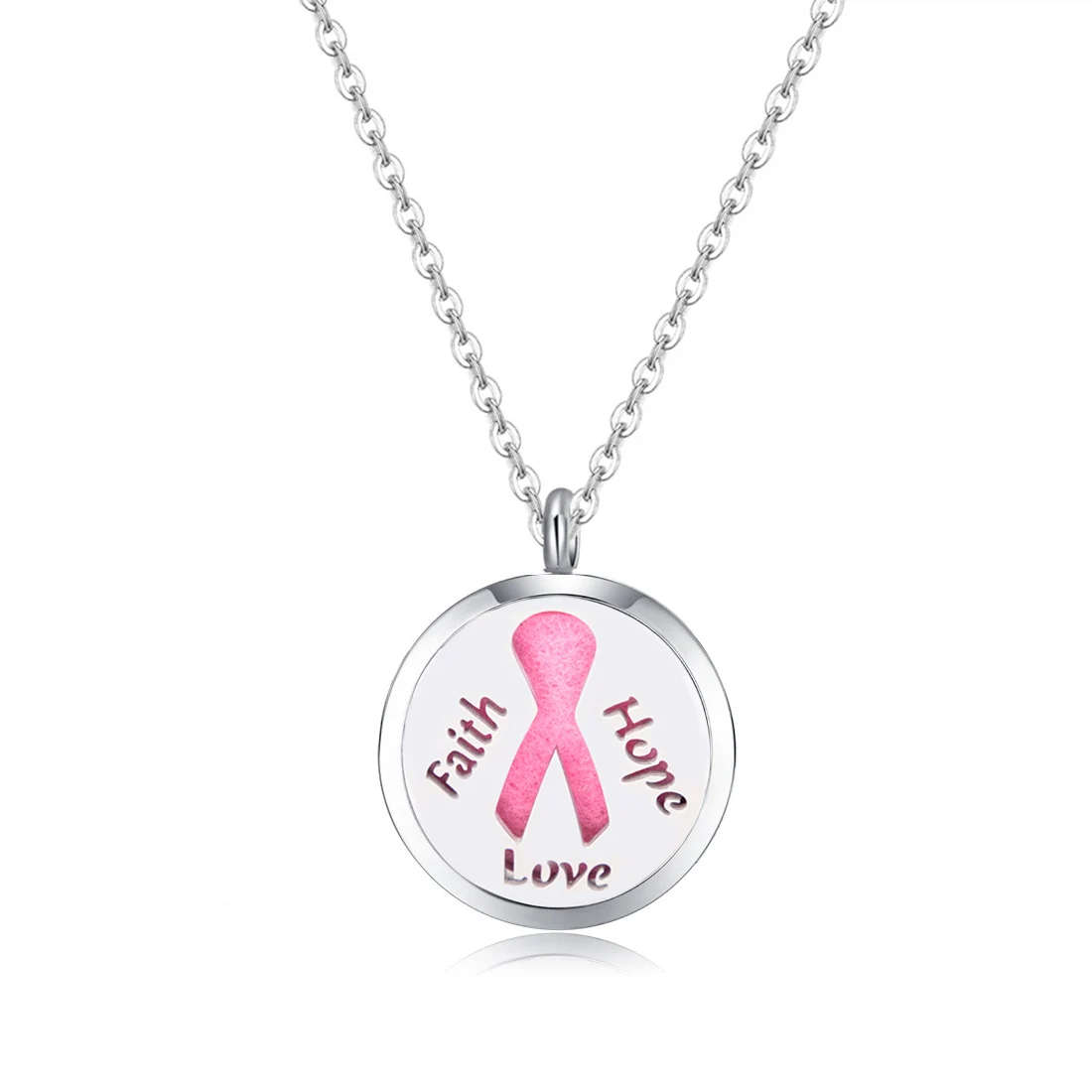 

10pcs Ribbon Awareness Faith Hope Love (25mm) Aromatherapy /316L stainless steel Essential Oils Diffuser Locket pendant Necklace