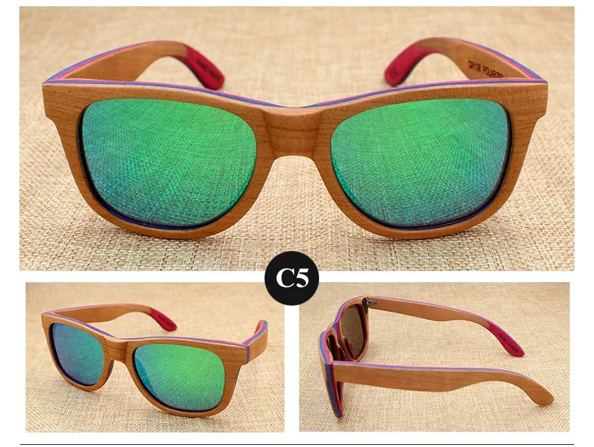 Деревянные солнцезащитные очки для скейтборда, поляризационные, для вождения, солнцезащитные очки с пружинным шарниром, зеркальные оттенки, 16 цветов, Lunette De Soleil