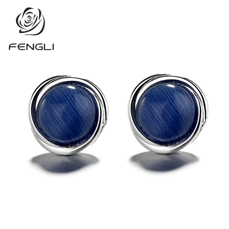 

FENGLI Shining Blue Moonstone Stud Earring for Women High Quality Cubic Zircon Girl Earrings Wedding Creative Jewelry