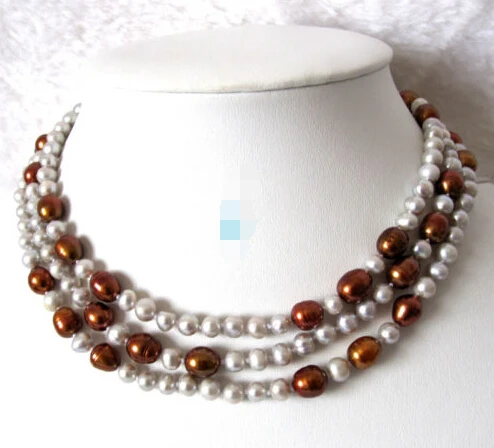 

0001186 48" 4-9mm Gray Coffee Multi Color Freshwater Pearl Necklace Strand