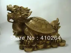 Повезло Китайский ручной Бронзовый Фэншуй Дракон Черепаха Статуя скидка 30%