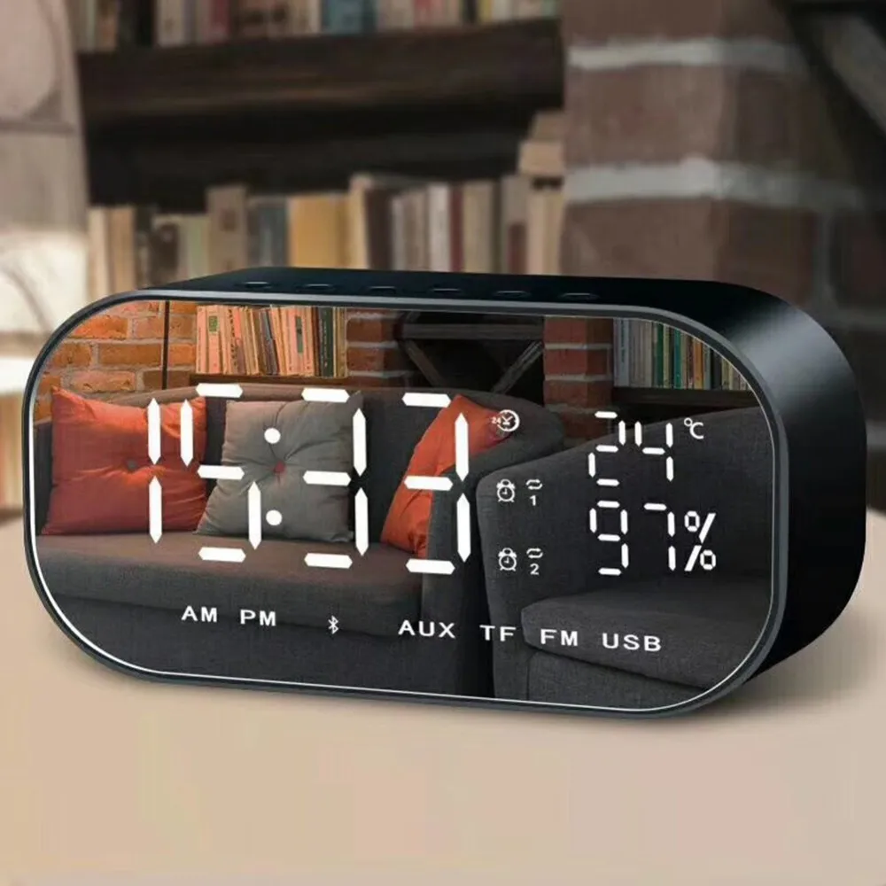 

LED Mirror Alarm Clock Digital Snooze Table Clock Wake Up Light Electronic Large Time Temperature Display Home Decoration Clock