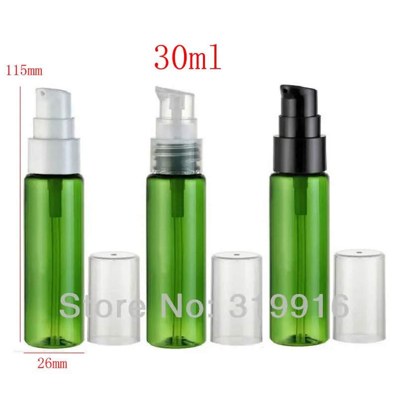 

30ml X 100 green empty cosmetic cream container bottles with cream pump , 1 oz small travel size lotion treatment pump bottle