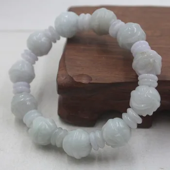 

Lucky Bracelet Natural Grade A Jade Jadeite 13mm Carved Rose Beads Bracelet 15-17cmL For Women Man Fashion Luck Bracelet