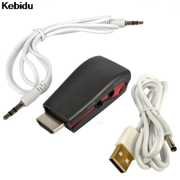 Kebidu HDMI в VGA адаптер мужской в женский конверсионный Разъем 1080P с 3,5 мм аудио кабель USB питания для xbox 360 PS2 HDTV DVD