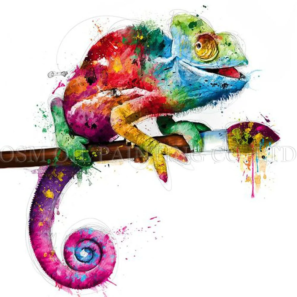 

Skilled Artist Handmade Abstract Colorful Chameleon Oil Painting on Canvas Mini Animal Chameleon Art Painting for Wall Painting