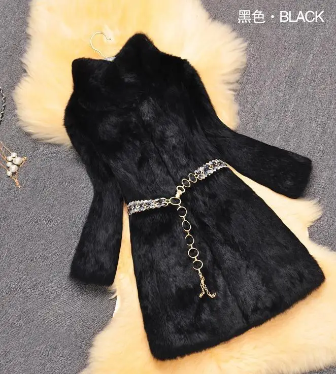 

New real Rabbit Fur Coat women full pelt rabbit fur jacket With free belt customized big size free shipping