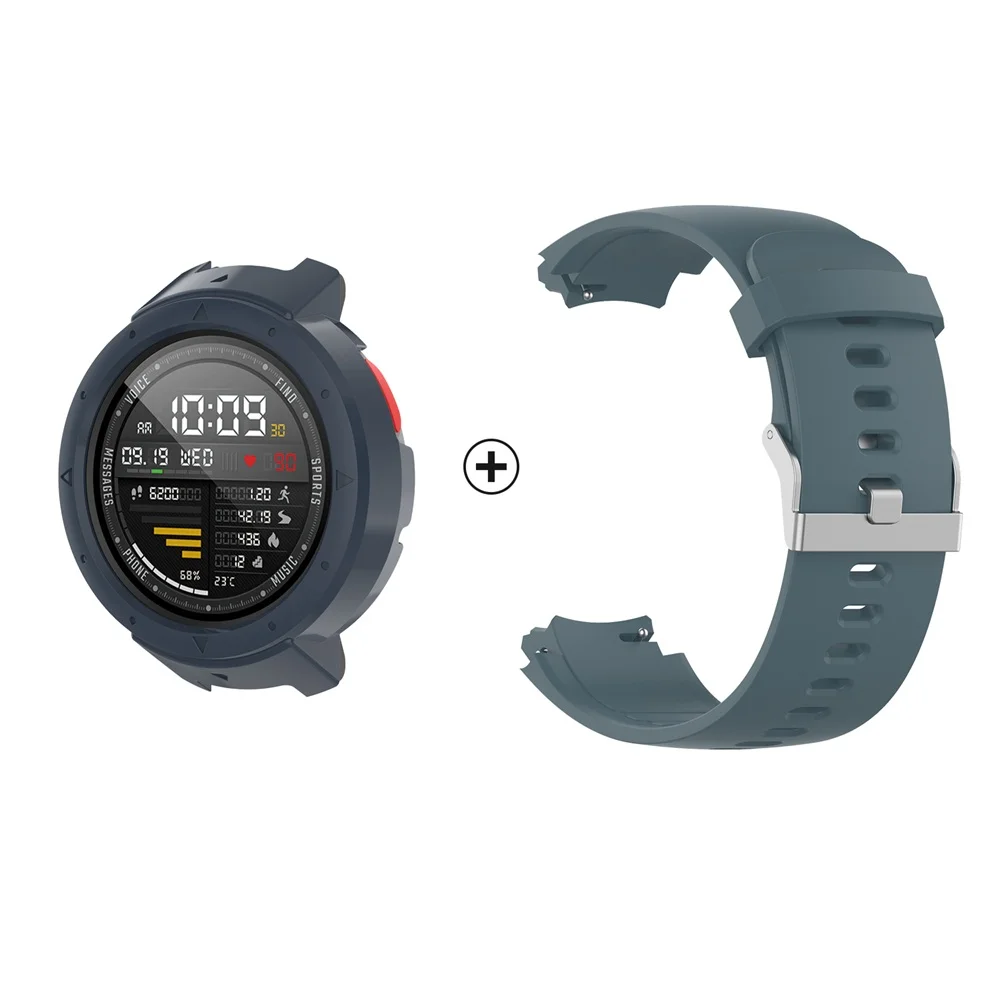 AKBNSTED 2 в 1 для Xiaomi Huami Amazfit Verge Смарт-часы защитный чехол+ силиконовый ремешок Сменные аксессуары - Цвет: Package Gray Blue