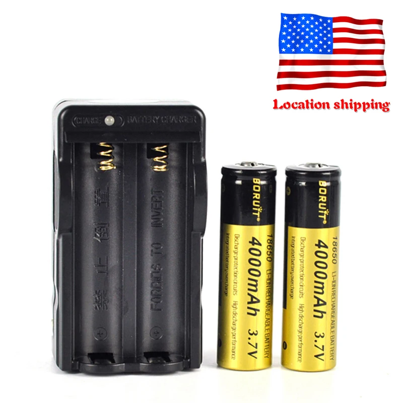 

2Pcs Original BORUiT 18650 Li-ion Batteries 3.7V 4000mAh PCB Board Rechargeable Lithium Ion Battery with 18650 Battery Charger