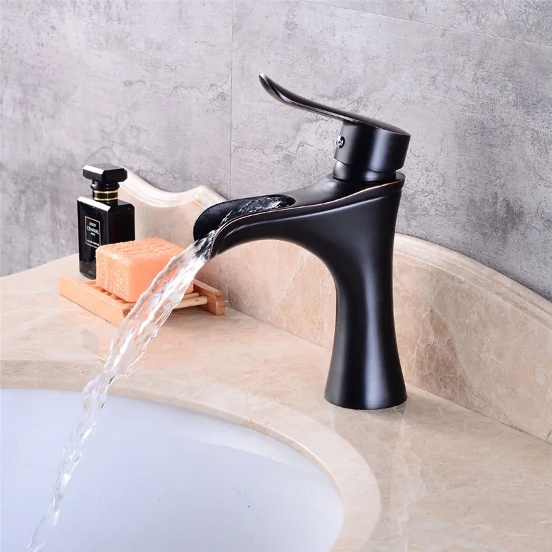 

Basin Faucets ORB/Black Oil Brushed Waterfall Bathroom Faucet Single Hole Cold Hot Basin Crane Tap Sink Mixer Tap Torneira