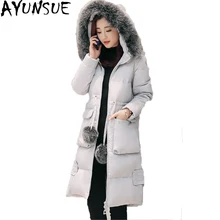 Новинка года, Модный женский пуховик, пальто с шариками для волос, женские корейские узкие длинные куртки с большим меховым капюшоном, плотное пуховое пальто ST317