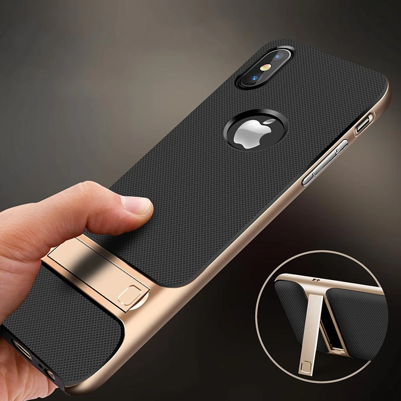 

For iPhone 8 Fashion Case Silicon+Ultra Slim PC Folding bracket Cover for iPhone 8 Case 2 in 1 Hide stand Case