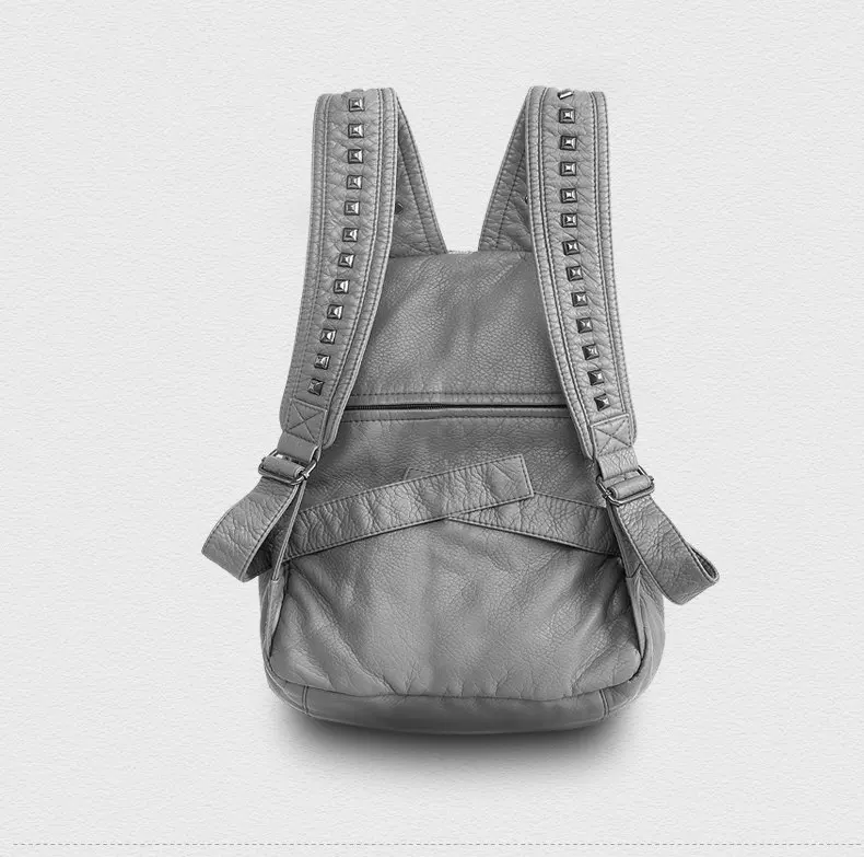Винтажный рюкзак высокого качества из мягкой кожи женский рюкзак с заклепками Женский Повседневный Рюкзак Черный Серый