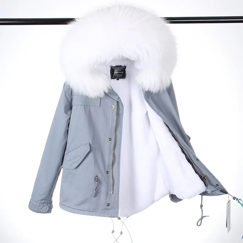 

2019 New Fashion Women Winter Pink Fur Coat Short Long Faux Fur Liner Lady MR Style Real Raccoon Collar Fur Jacket Top brand