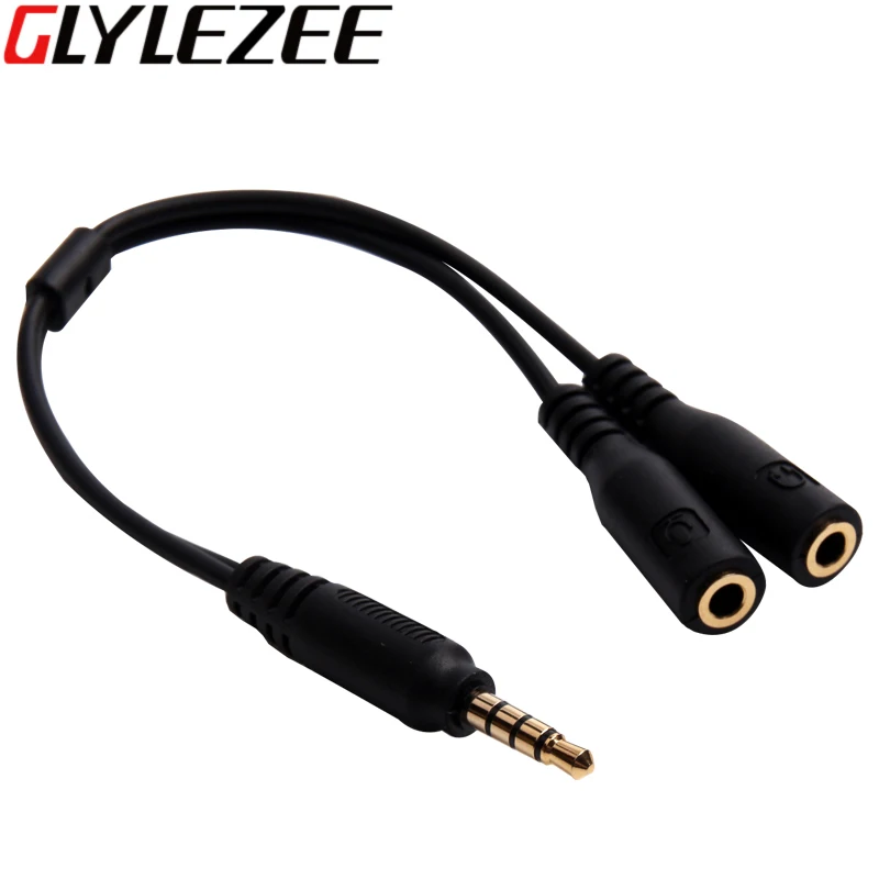 3.5mm Gold Plated Headphone Microphone Audio Splitter Cable 1 Male Plug