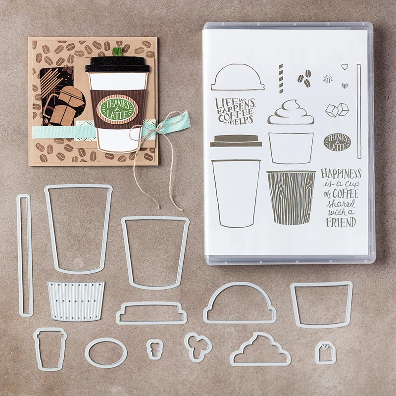 

Coffee Cutting Dies and Clear Stamp Set For Album Making and Scrapbooking Book Clear Stamps Sets and Die Cut Dies