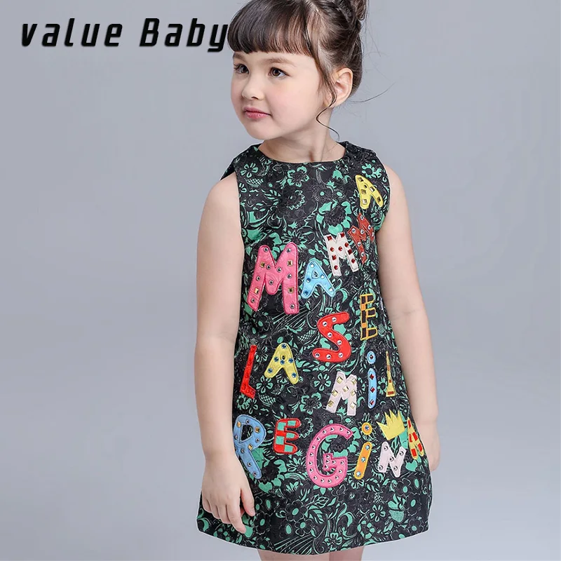 

Value Baby girls clothing summer dress girl Cartoon letters princess birthday party frocks for girls spring teen clothes NQ266